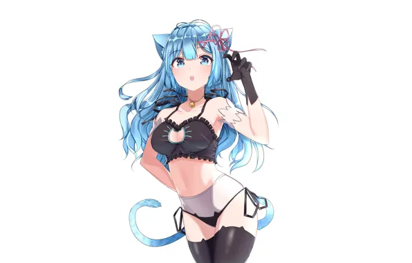 Girl, sexy, lingerie, bra, cleavage, panties, thighhighs, long hair