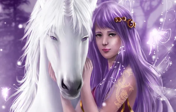 Картинка украшения, лошадь, Девушка, крылья, единорог, белая