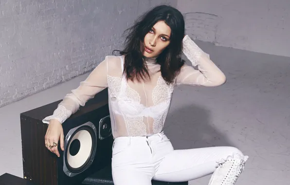 Взгляд, девушка, поза, модель, прозрачная, блузка, Bella Hadid
