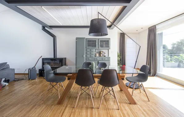 Дизайн, стиль, интерьер, камин, столовая, современный лофт, modern loft, Loft in Italy