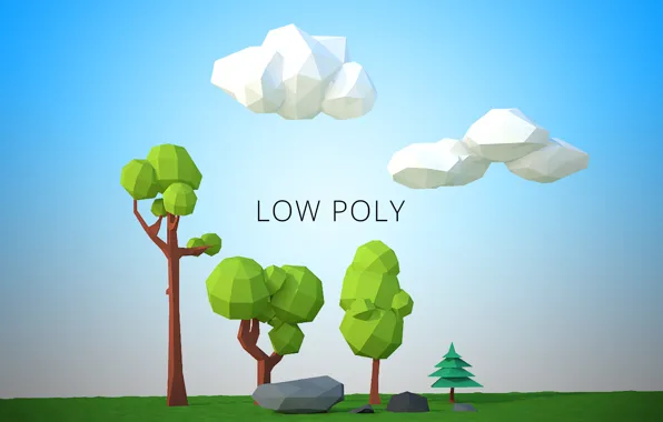 Деревья, пейзаж, геометрия, lowpoly, лоуполи