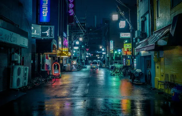 Япония, переулок, ночной город