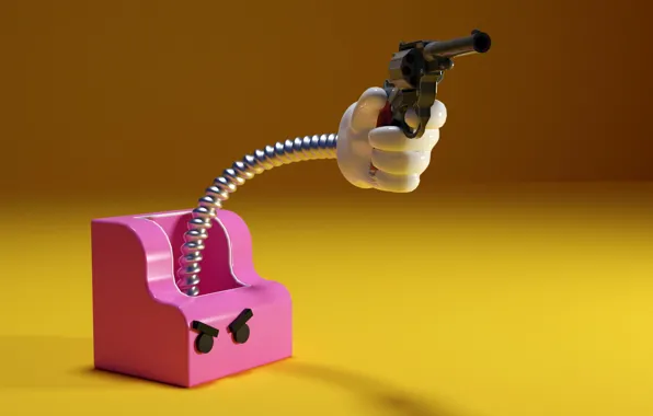 Пистолет, Юмор, Злой, Gun, Коробка, Револьвер, Revolver, Box