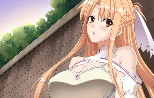 Girl, sexy, cleavage, blouse, long hair, boobs, anime, beautiful