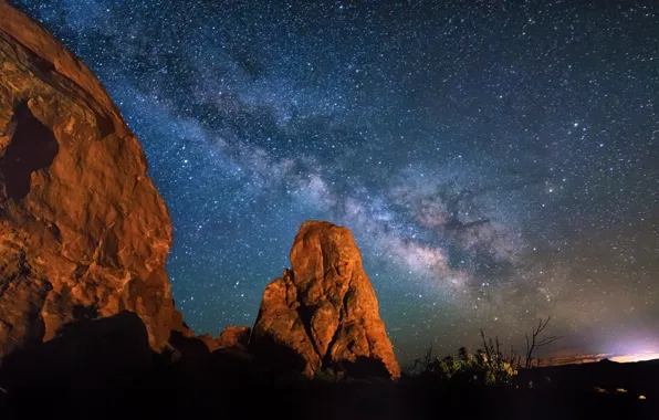 Небо, звезды, ночь, Юта, млечный путь, Arches National Park