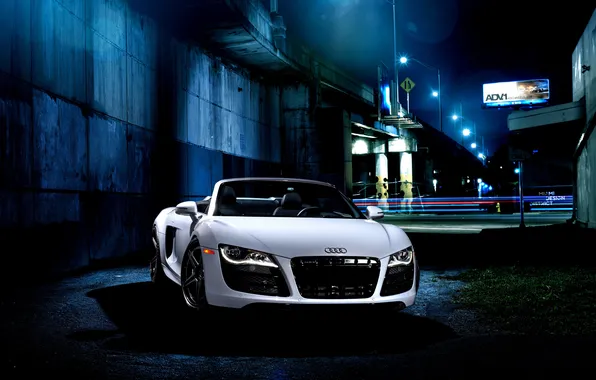Картинка белый, мост, Audi, ауди, эстакада, white, front, V10