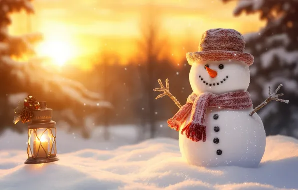 Картинка зима, снег, Рождество, Новый год, снеговик, Christmas, winter, snow