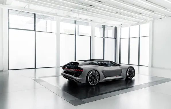 Серый, Audi, вид сбоку, помещение, 2018, PB18 e-tron Concept
