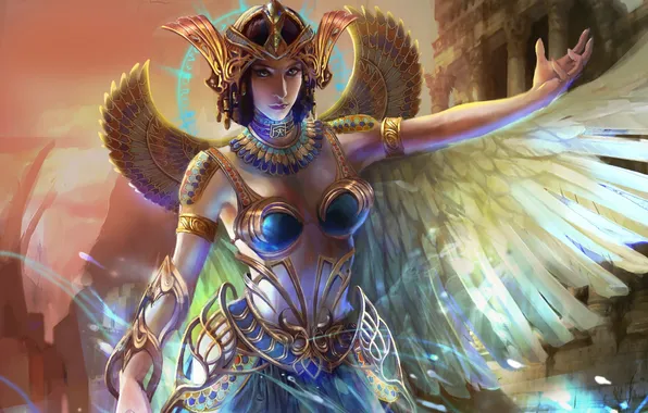 Девушка, крылья, арт, богиня, Isis