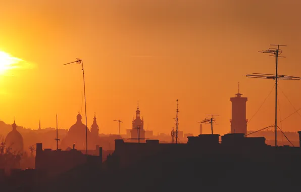 Солнце, город, утро, Львов, Львів, Lviv, Украина.