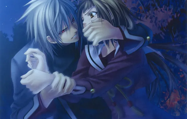 Ночь, страх, руки, демон, нападение, Hiiro no Kakera, Ryou Kutani, Багровые осколки