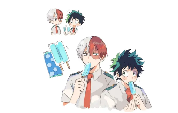 Мороженое, парни, Boku no Hero Academia, Мидория Изуку, Тодороки Шото, Моя геройская акадеимя