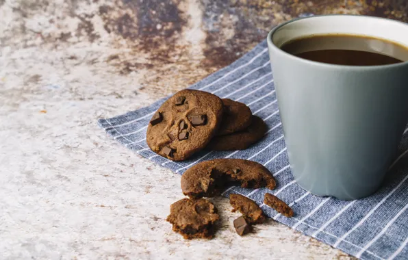 Кофе, шоколад, печенье, coffee, cookies