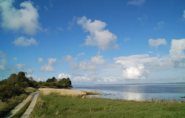 Лето, облака, озеро, тропа, summer, Nature, clouds, lake