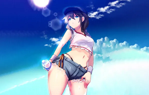 Girl, sexy, shorts, long hair, boobs, anime, beautiful, pretty