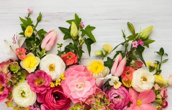 Картинка цветы, розы, wood, pink, flowers, beautiful, пионы, композиция