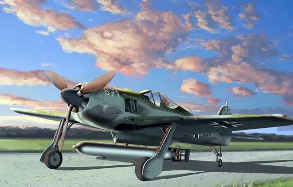 Fw 190, истребитель-моноплан, Focke-Wulf, Люфтваффе, Würger, немецкий одноместный одномоторный поршневой