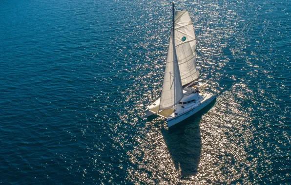 Море, отражение, путь, яхта, паруса, катамаран, Lagoon-380 new