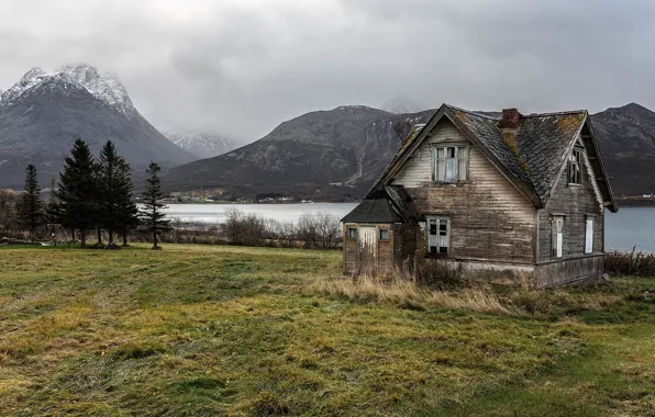 Картинка горы, озеро, Норвегия, домик