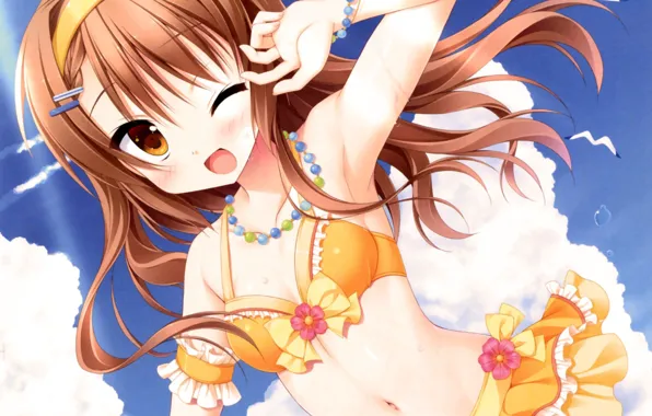 Sky, blush, cloud, pretty, bikini, japanese, oppai, bishojo