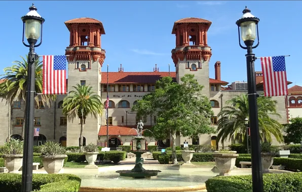 Здание, Флорида, фонтан, USA, building, Florida, fountain