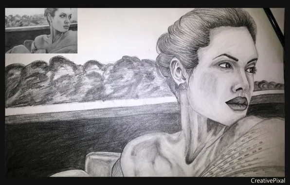 Картинка angelina jolie, Art, sketch, portrait
