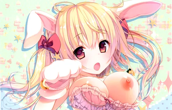 Girl, sexy, lingerie, bra, long hair, nipples, boobs, anime