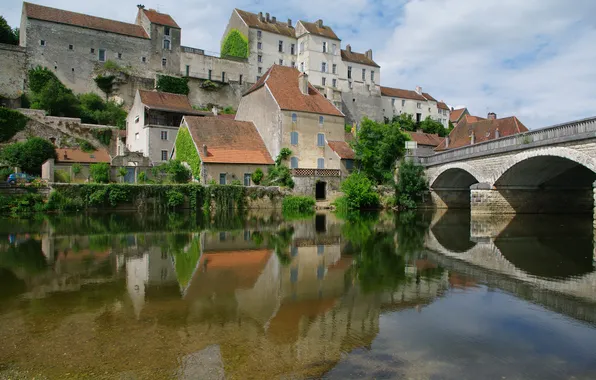 Мост, река, Франция, дома, Пем