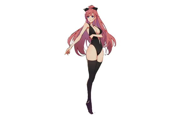 Girl, sexy, cleavage, thighhighs, red hair, long hair, legs, boobs