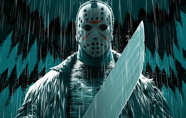 Маска, Friday the 13th, Jason Voorhees, Мачете, Арт, Art, Фильм, Ужас
