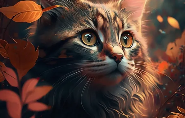 Кошка, кот, взгляд, мордашка, цифровое искусство, ИИ-арт, нейросеть, искусство искусственного интеллекта