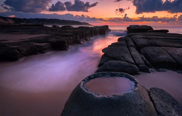 Картинка море, закат, скалы, берег, Soldiers Beach