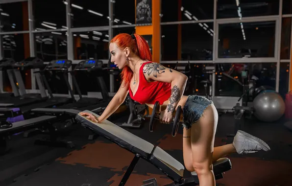 Фигура, тату, фитнес, pose, тренировка, гантели, workout, fitness