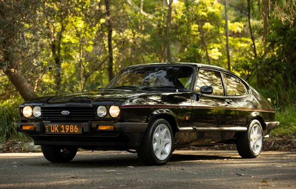 Ford, Black, Road, Forest, Ford Capri, Injection