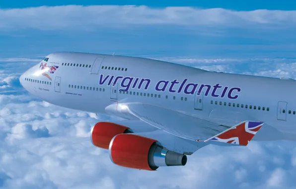 Картинка облака, высота, Boeing, полёт, virgin, atlantic, 400, B-747