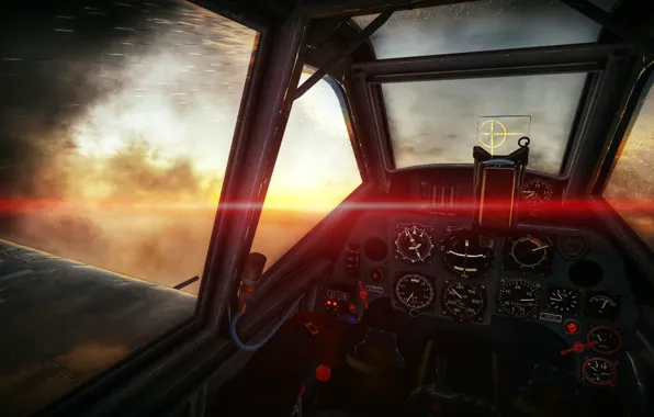 Закат, Германия, Messerschmitt, G-2, War Thunder, cockpit, кокпит, 109