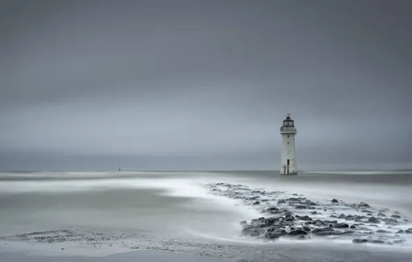Картинка море, маяк, England, United Kingdom, Wirral Metropolitan Borough