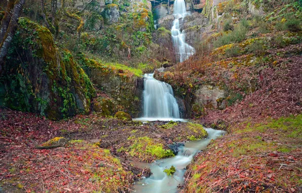 Картинка осень, горы, река, водопад