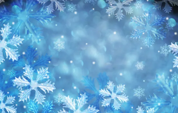 Снежинки, голубой, узоры