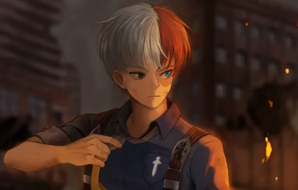 Аниме, арт, Искры, Boku no Hero Academia, Моя геройская академия, Тодороки Шото