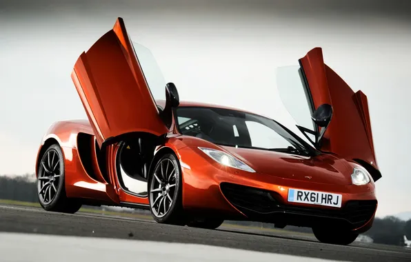 Небо, двери, суперкар, передок, mclaren, мп4-12с, mp4-12c, МакЛарен