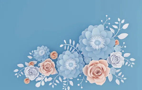 Картинка цветы, синий, фон