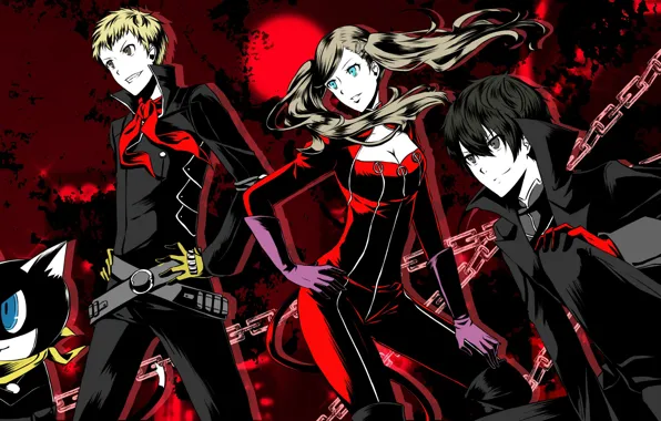 Кот, девушка, парни, Persona 5, Персона