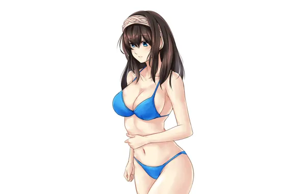 Girl, sexy, cleavage, long hair, boobs, anime, blue eyes, beautiful