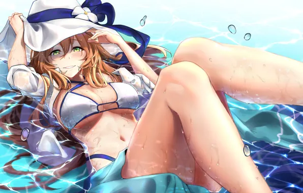 Вода, Девушка, Взгляд, Купальник, Аниме, Girls Frontline, Девушки фронта
