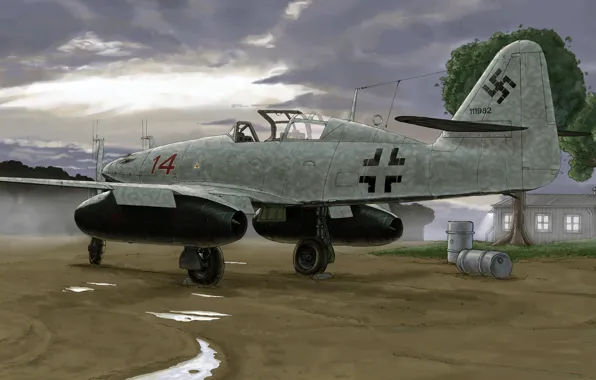 Рисунок, арт, Нептун, аэродром, Messerschmitt, Me.262, Schwalbe, FuG-218