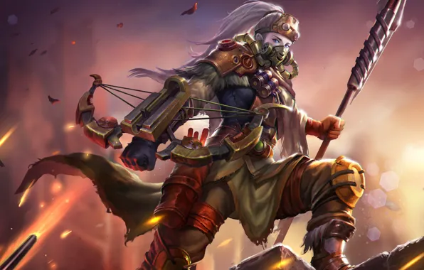 Девушка, воин, маска, hon, арбалет, Heroes of Newerth, moba, Bushwack