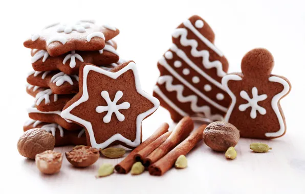 Новый Год, печенье, орех, Рождество, сладости, корица, Christmas, звездочки
