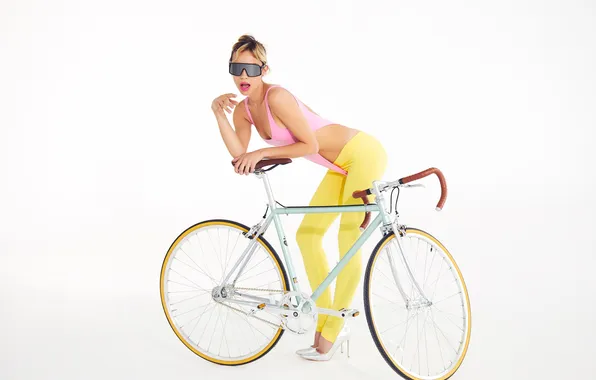 Картинка girl, bike, model, glasses, leggings