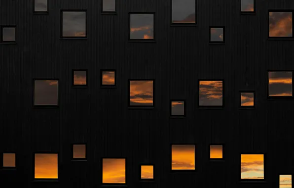 Картинка небо, отражение, стена, окна, windows, wall, sky, reflection
